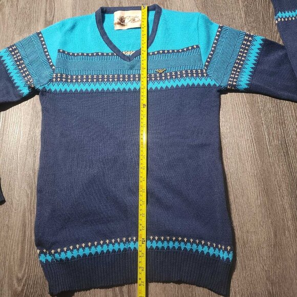 Vintage 80s Icelandic blue wool isle print knit sweater ✦ Holidays sweater ✦ - Picture 13 of 15